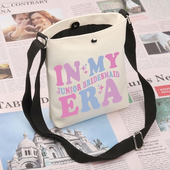 Junior Bridesmaid Gift Canvas Crossbody Bag Personalized Wedding Proposal - Picture 6 of 7